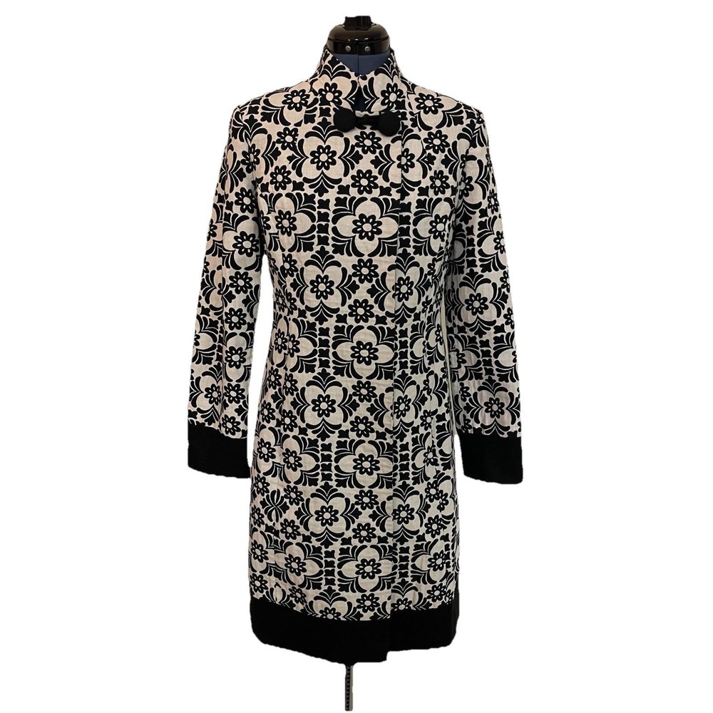 Vtg Lilly Pulitzer Black White Jacquard Daria Midi Coat Jacket Boho Luxury 4